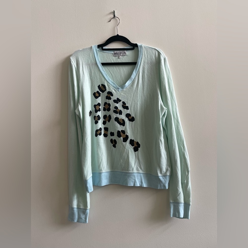 Wildfox Baby Blue Leopard Spot Signature Sweater